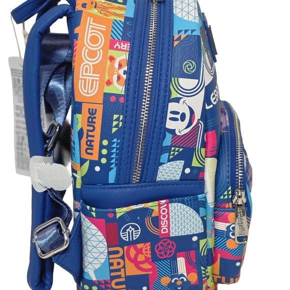 Loungefly Blue Multicolor EPCOT Pattern Mini Backpack - Picture 2 of 4